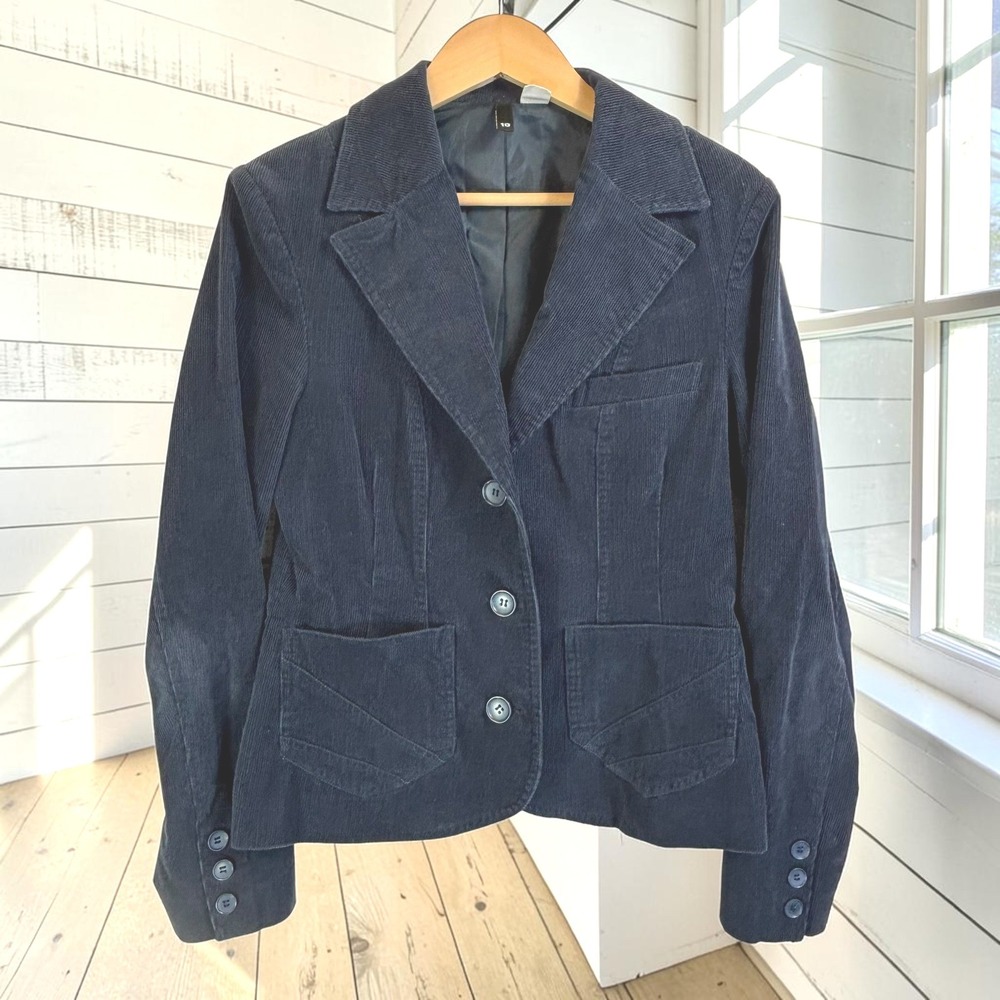 Corduroy Blazer H&M Divided 10 Navy Blue 100% Cotton Indie Retro Preppy Office